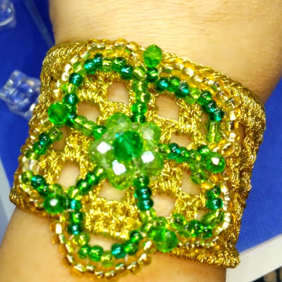 Beaded Gold Lame Bracelet (OLYMPIA)